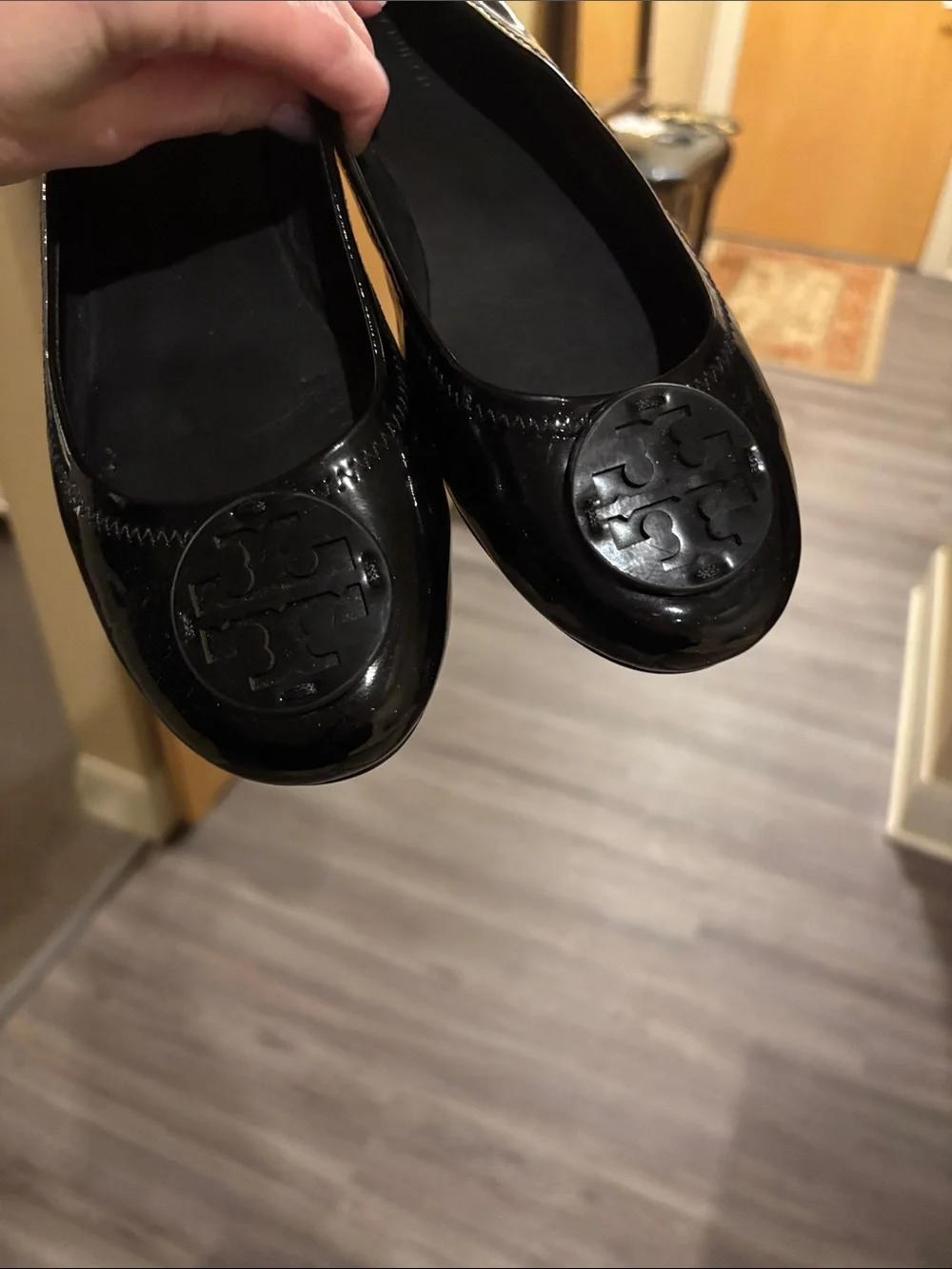 Tory Burch Black Patent Leather Logo Ballet Flats